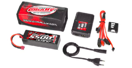 Team Corally - Energy Pack - Lipo 60C 5500Mah 3S T-PLUG Hard Case + Racer 50 - 2-4S AC Charger + Lipo Safety Bag + Charge-Balance Lead